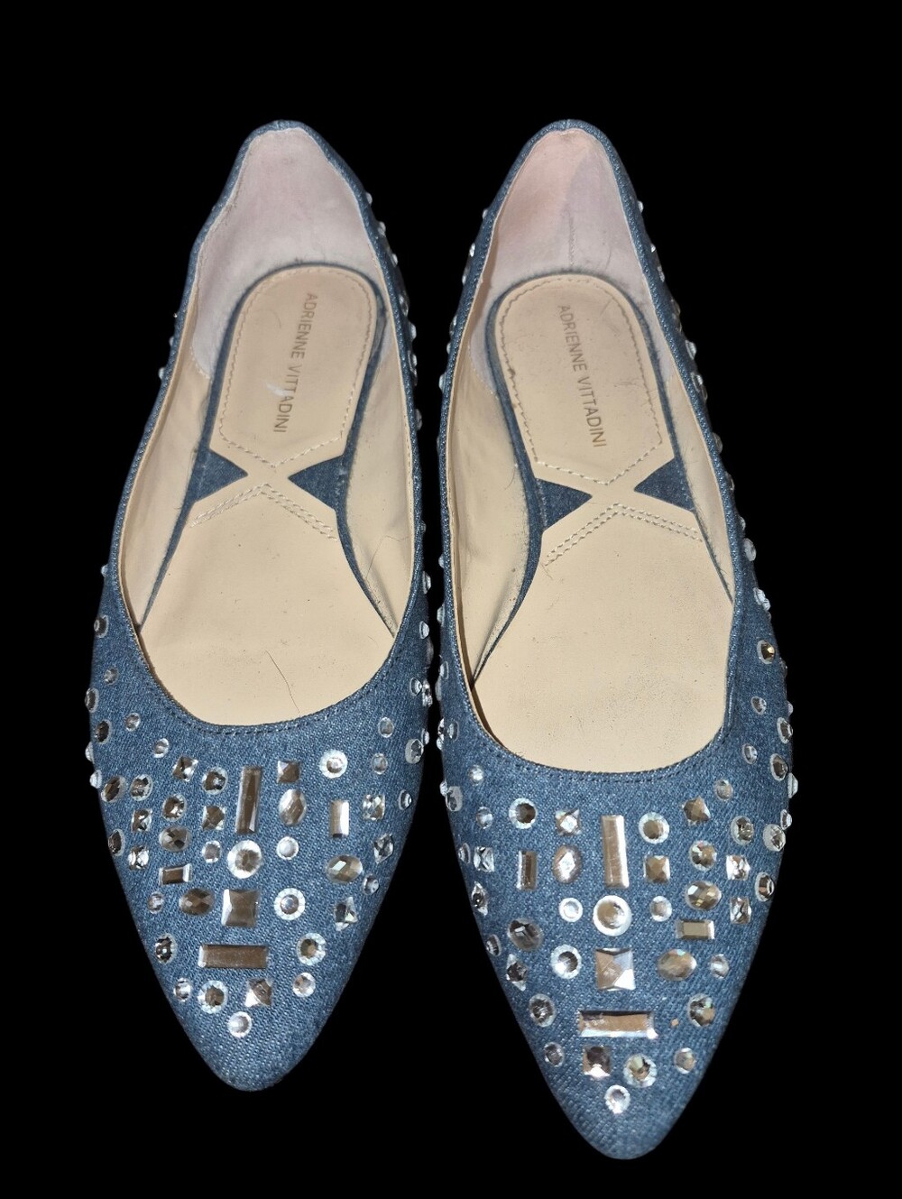 Adrienne Vittadini Denim Blue Studded Pointed Flats Size 7.5